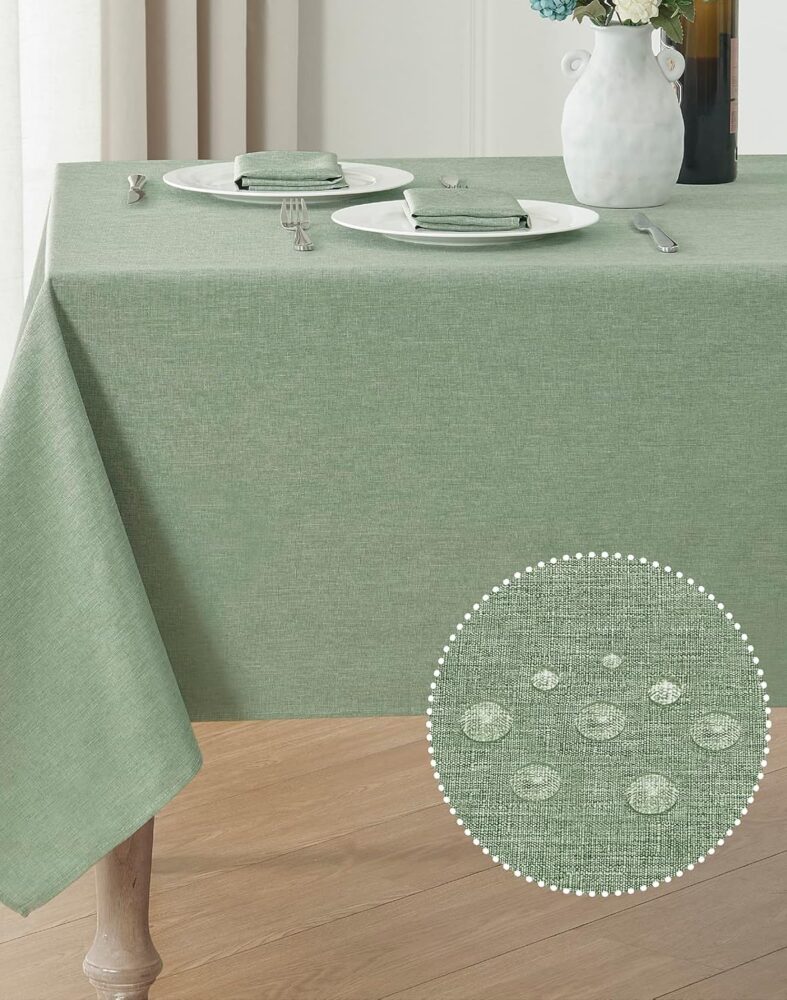 Veblandy Rectangle Tablecloth Waterproof Linen Textured Table Cloth Stain and Wrinkle Resistant Washable, Decorative Fabric Table Cover for Dining, Party and Camping (Sage Green, 52 * 70)